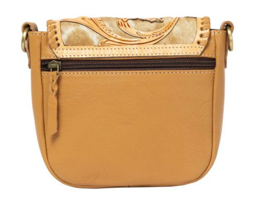 The Design Edge Catania – Tan & White Cowhide and Tooled Cutwork Leather Flap Bag