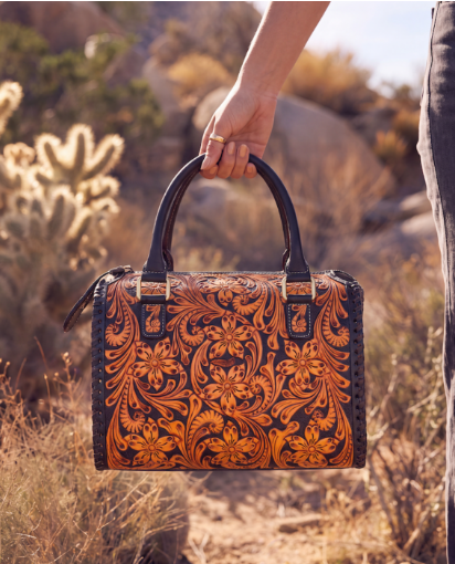 The Design Edge Miranda – Two Tone Hand Tooled Leather Speedy Bag