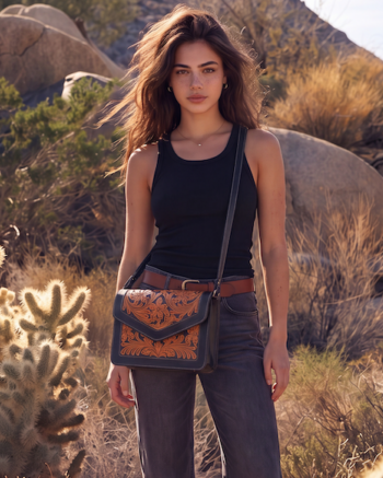 The Design Edge Condor – Two Tone Hand Tooled Leather Flap Bag