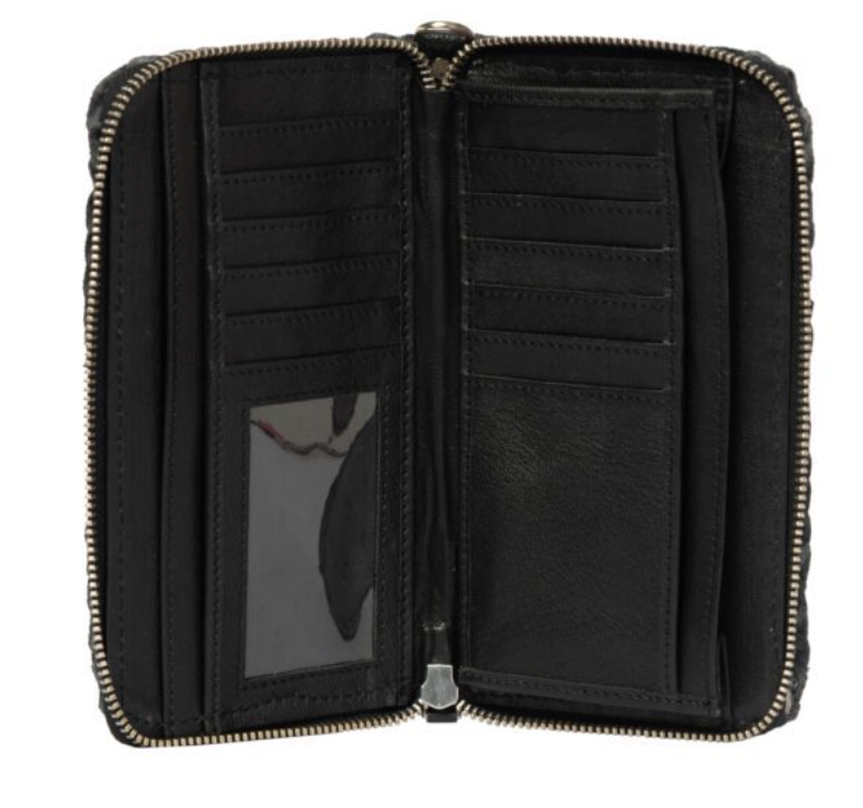 The Design Edge Marsala – Black & White Cowhide and Tooled Cutwork Leather Wallet