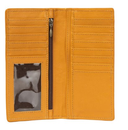 The Design Edge Nancy Tan Tooled Leather Boot Stitch Slim Wallet