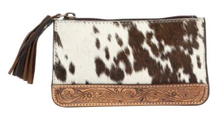 The Design Edge Pica Brown & White Small Tassel Tooled Cowhide Purse