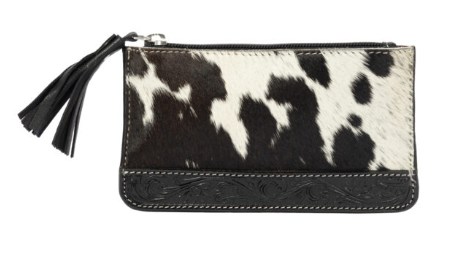 The Design Edge Pica Black & White Small Tassel Tooled Cowhide Purse