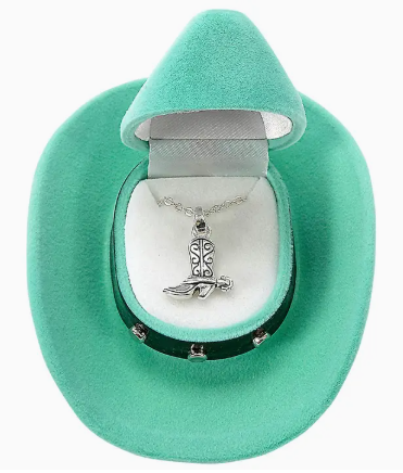 Cowboy Boot Necklace W/Colourful Cowboy Hat Gift Box