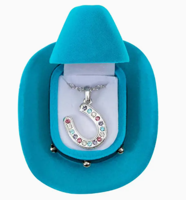 Horseshoes Necklace W/Colourful Cowboy Hat Box - Multi