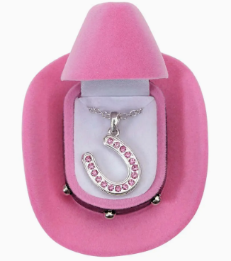 Horseshoes Necklace W/Colourful Cowboy Hat Box - Pink