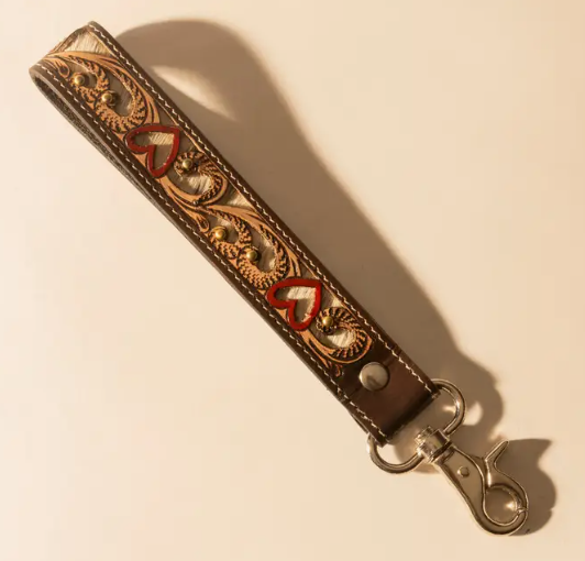 Wildhue Western Key Fob in Brown with Hand tooled Detail