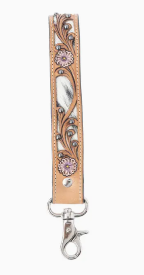 Pasture Petals Hand tooled Leather Key fob in Prairie Sand