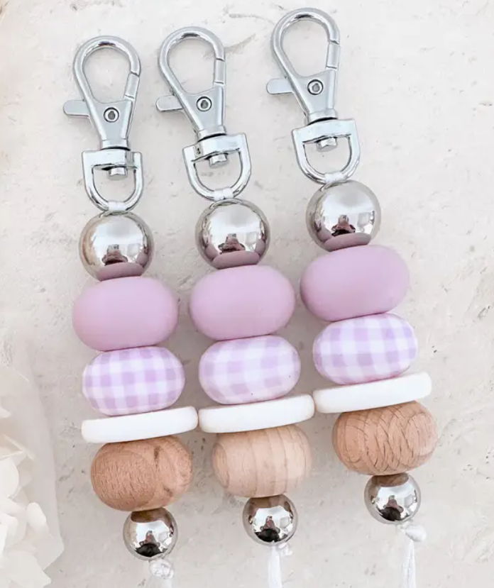 Gingham Girl Keychain Lavender