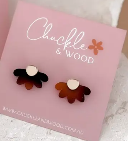 Deep Tortoise Shell Flower Studs