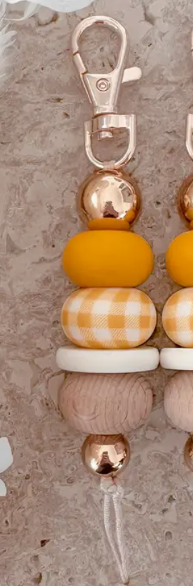Gingham Girl Keychain Mustard