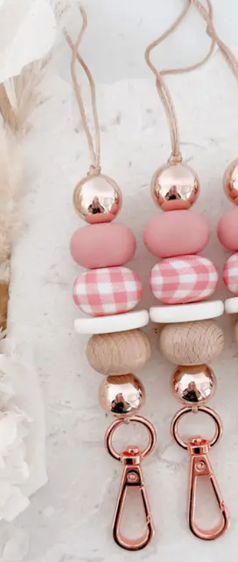 Gingham Girl Lanyard - Blush