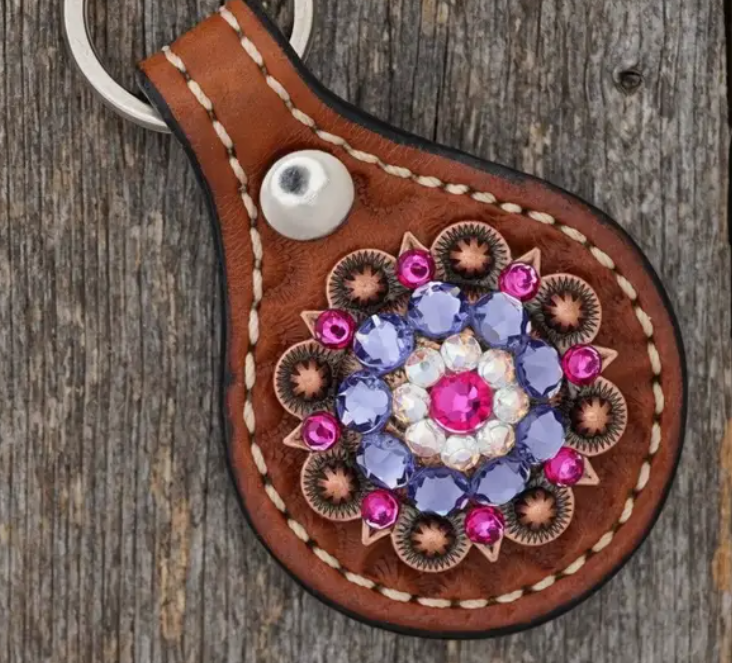 Medium Oil Key Chain with Fuchsia European Crystal Concho