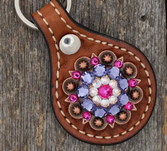 Medium Oil Key Chain with Fuchsia European Crystal Concho