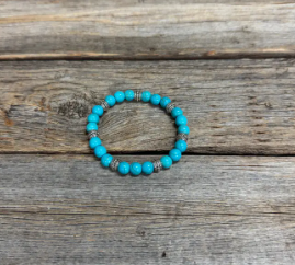 Beaded Fashion Turquoise and Silver Tone Bracelet