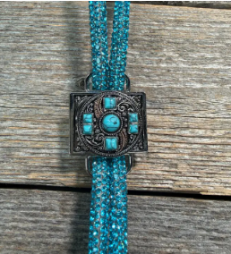 Aqua Rhinestone Bolo Tie with Western Slide