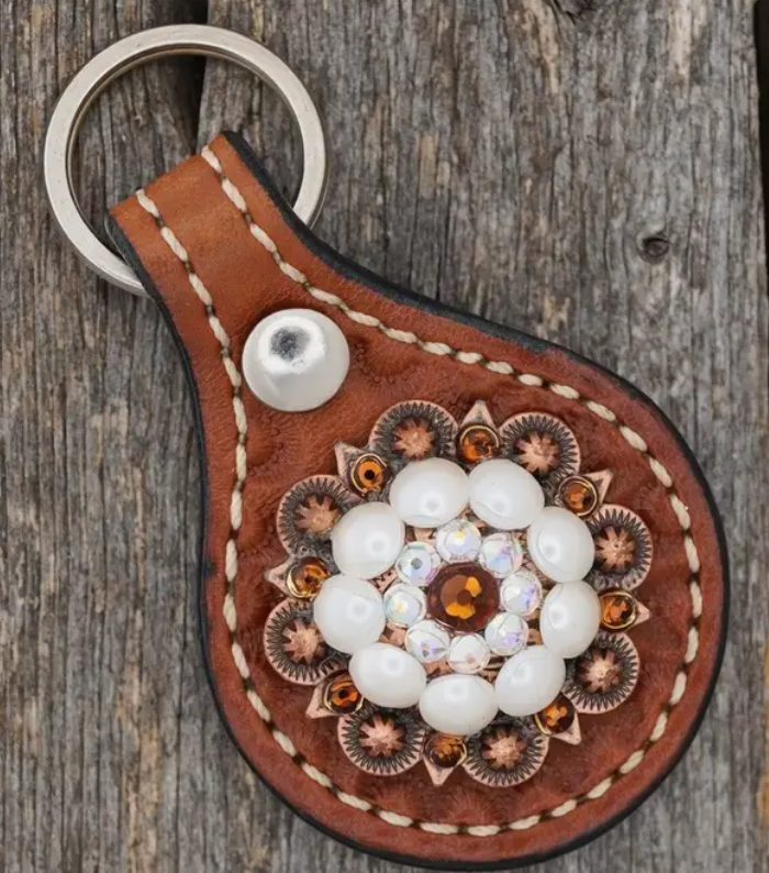 Medium Oil Key Chain with Pearl European Crystal Concho