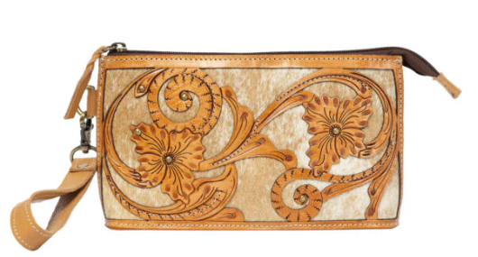 The Design Edge Tooling Leather Cowhide Boot Stitch Clutch - AC48 Tan