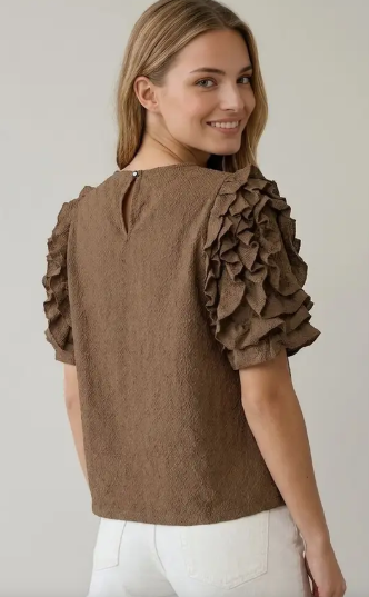 Ladies Diamont Textured Ruffle Puff Sleeve Top - 46027T (Copy)