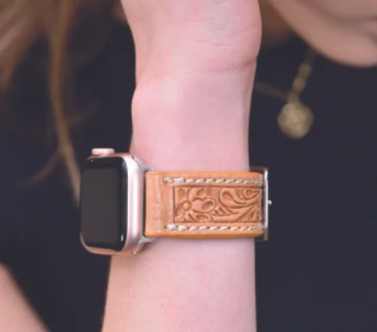 The Design Edge Rounded Leather Apple Watch Strap - Tan Leather - WS101S - Watch Size 38/40/41mm