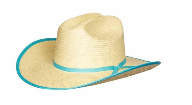 Sunbody Kids Cattleman Palm Leaf Hat - Natural/Turquoise - HGKC-BE-NTQ