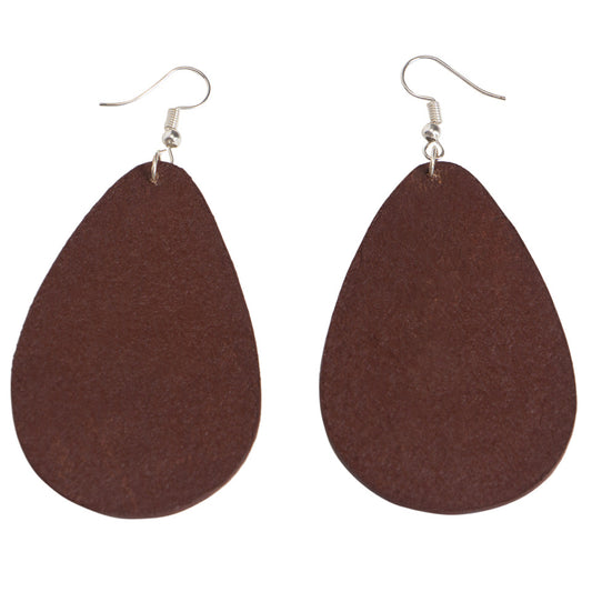 The Design Edge Ladies Tooled Pear Drop Leather Earrings - Tan