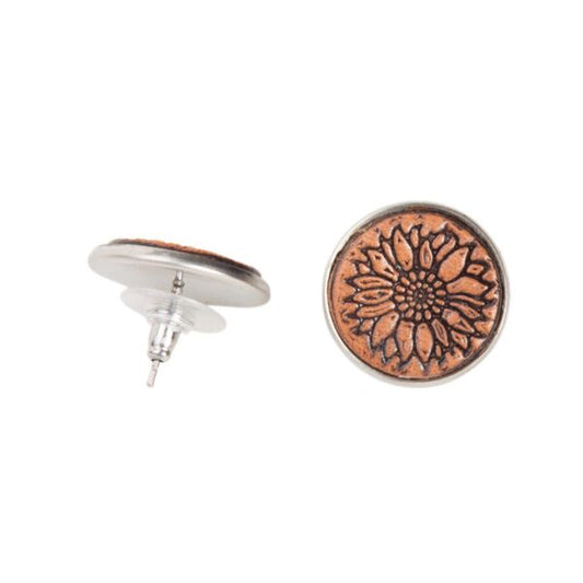 The Design Edge Tooled Stud Earrings - TE03 - Dark Brown Leather