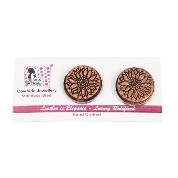The Design Edge Tooled Stud Earrings - TE03 - Dark Brown Leather