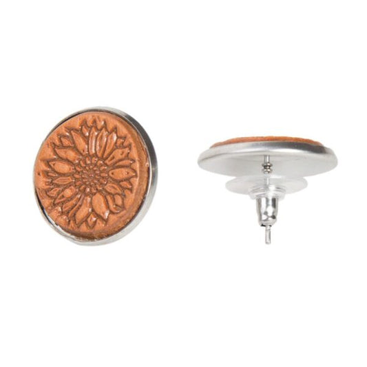 The Design Edge Tooled Stud Earrings - TE03 - Tan Leather