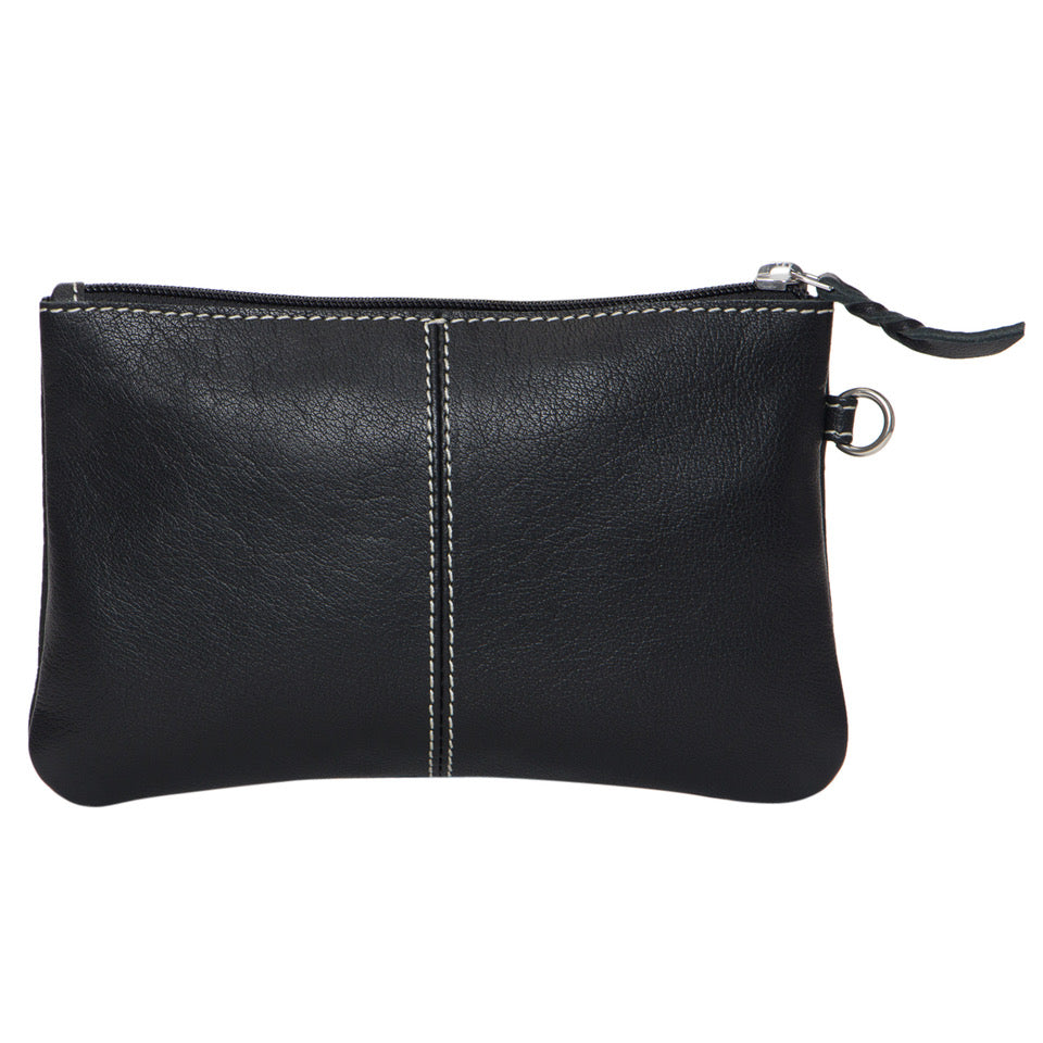 The Design Edge Ladies Tooling Hand Carved Small Clutch with Turquoise Base - Black Leather - TLC45Turq