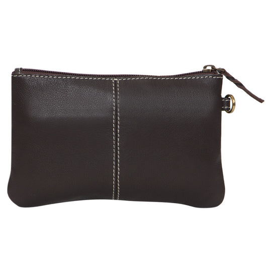 The Design Edge Ladies Tooling Hand Carved Small Clutch with Turquoise Base - Dark Brown Leather - TLC45TURQ