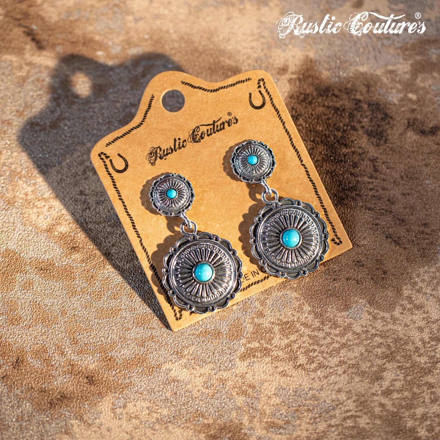 Rustic Couture's Bohemian Natural Stone Concho Dangling Earring - Turquoise