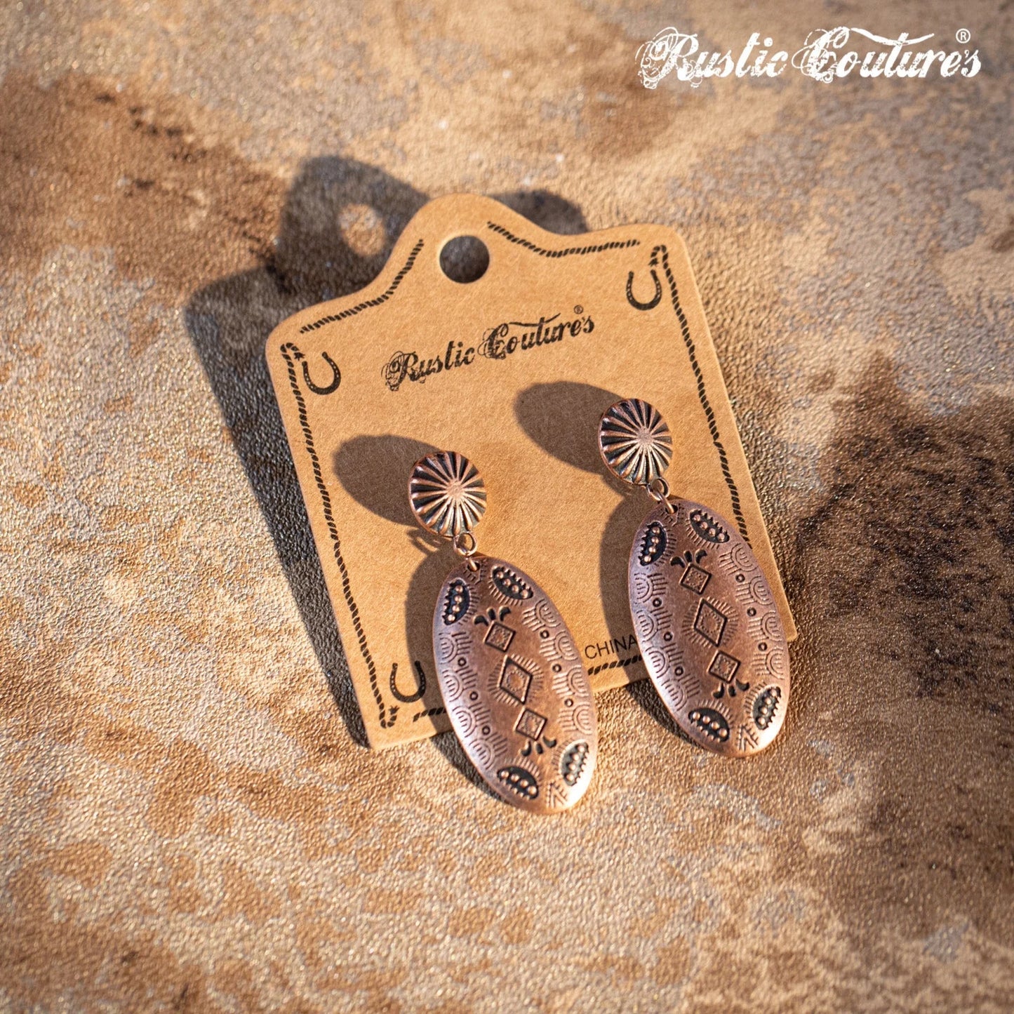 Rustic Couture's Navajo Bronze Oval Shape Dangling Earrings - Bronze