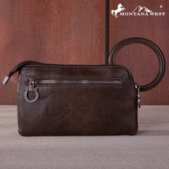 Montana West Floral Tooled Ring Handle Wristlet Clutch Bag - Coffee