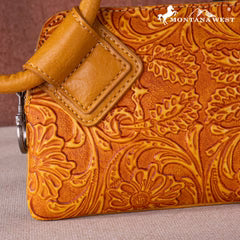 Montana West Floral Tooled Ring Handle Wristlet Clutch Bag - Mustard