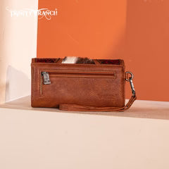 Trinity Ranch Floral Tooled and Hair On Cowhide Wallet - Brown