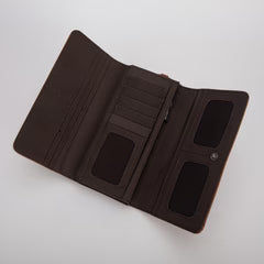 Trinity Ranch Floral Tooled and Hair On Cowhide Wallet - Tan