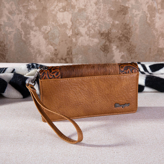 Wrangler Hair-On Cowhide Vintage Floral Tooled Wallet - Brown - WG66W039