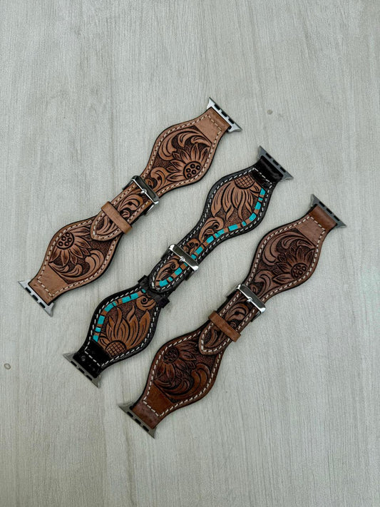 The Design Edge Rounded Leather Apple Watch Strap - Tan Leather - WS101 - Watch Size 42/44/45mm