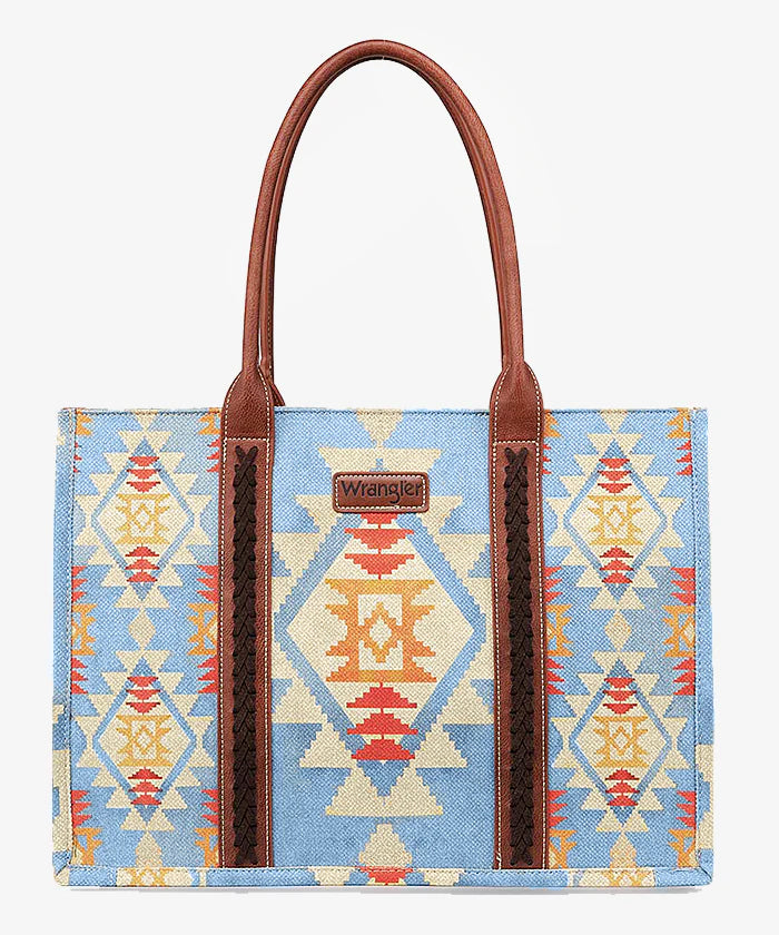 Wrangler Southwestern Pattern Dual Sided Print Canvas Wide Tote - Brown - WG22028119