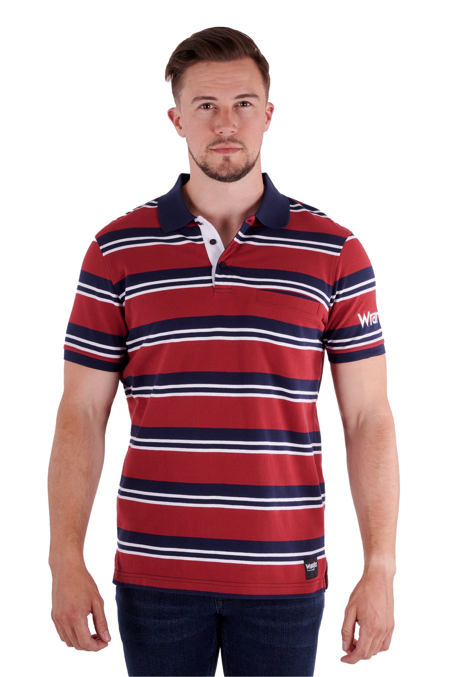 Wrangler Mens Tony S/S Polo - Red/Navy - X3S1560991