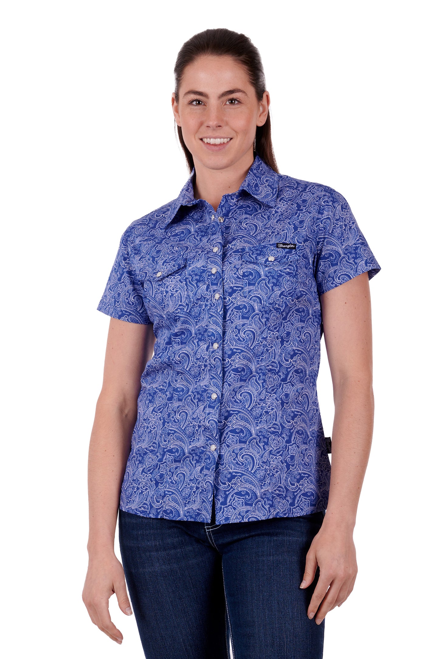 Wrangler Ladies Sheilah S/S Shirt - Blue/White - X3S2132599