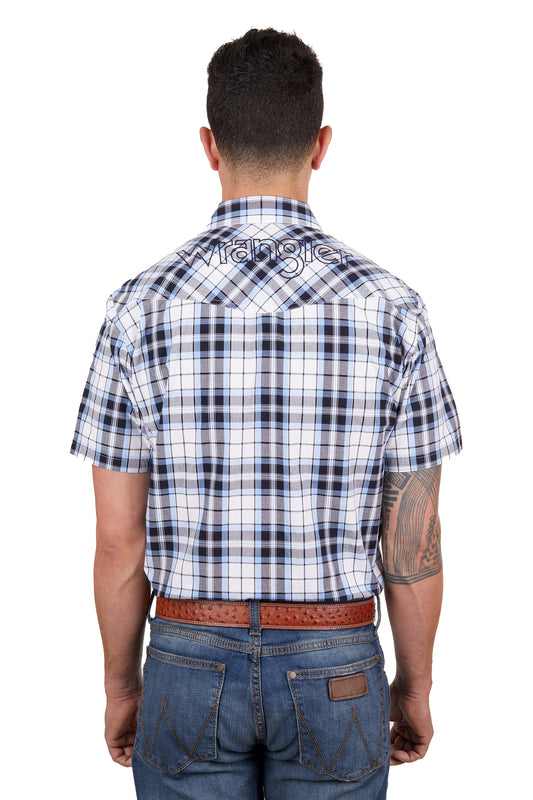 Wrangler Mens Toby Check Western Short Sleeved Shirt - Navy/Blue
