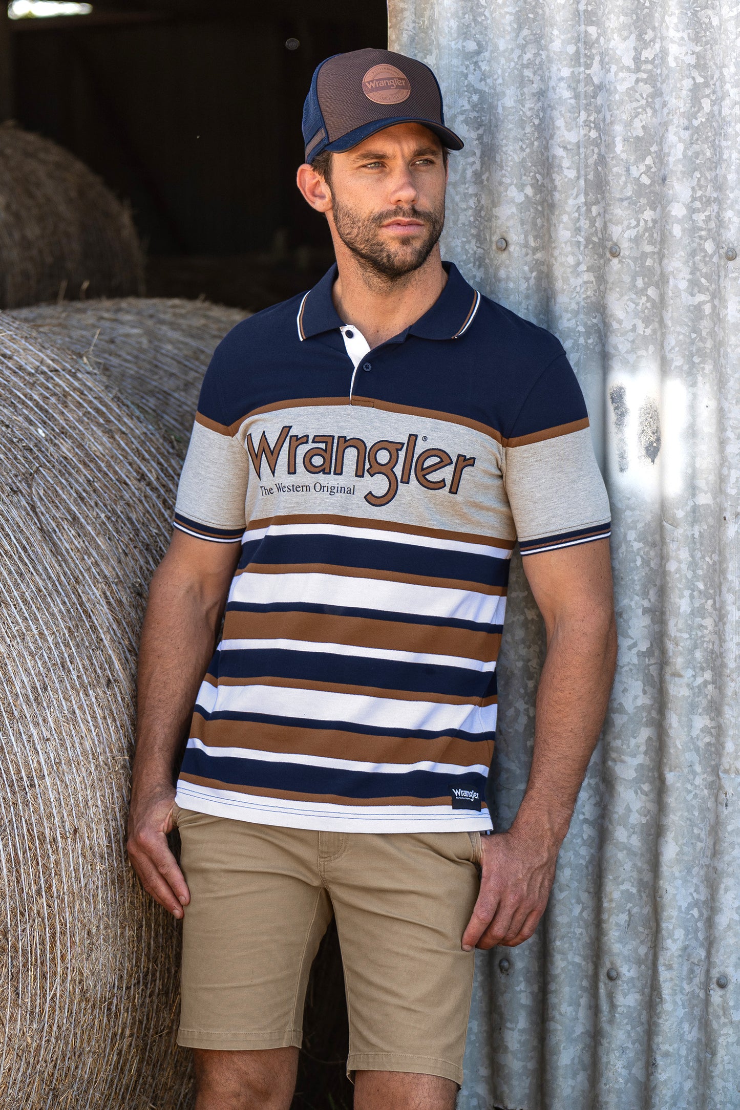 Wrangler Liam High Profile Trucker Cap - Dark Tan/Navy - X4S1941CAP