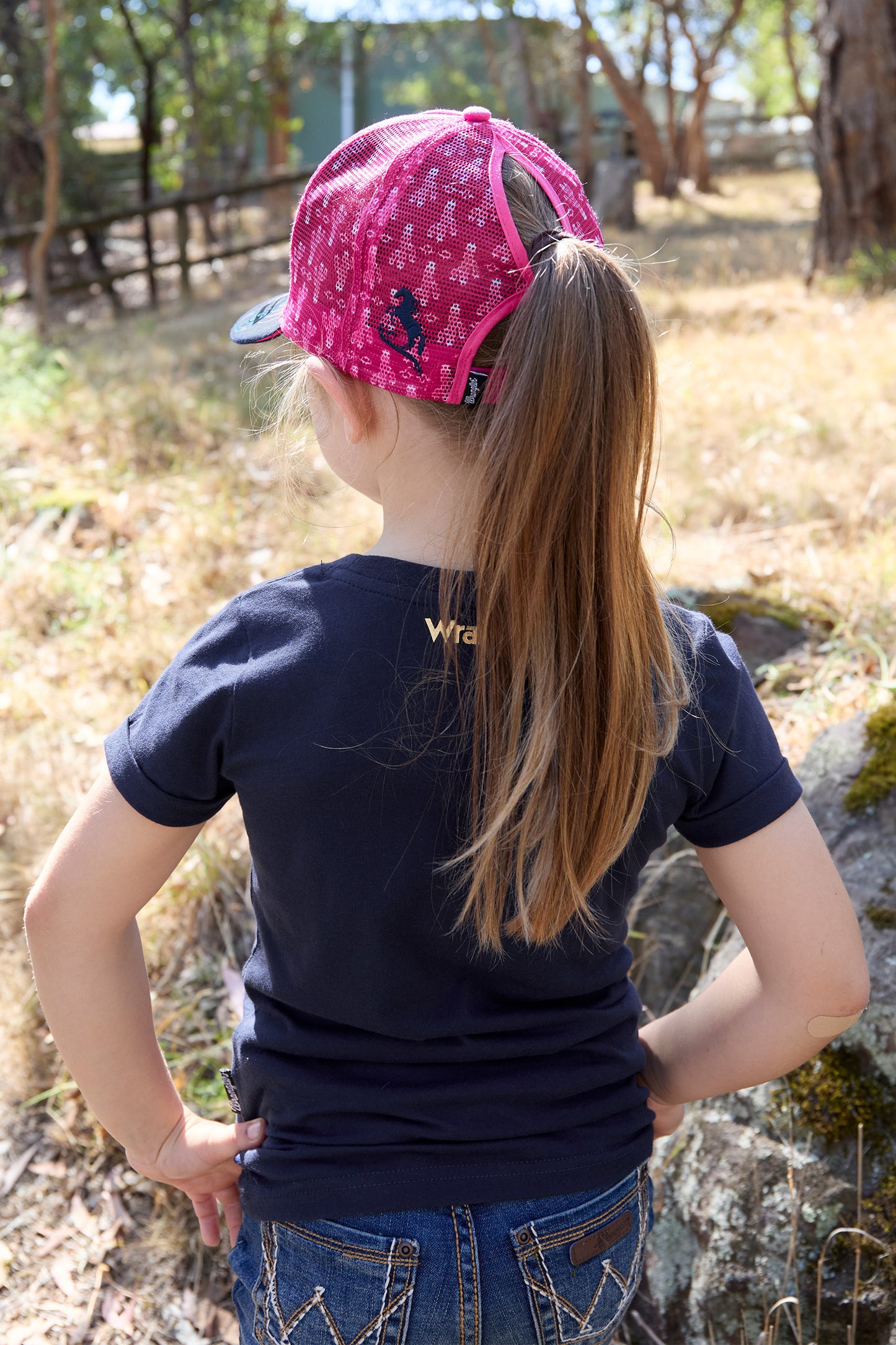 Wrangler Kids Luna High Profile Ponytail Trucker Cap - Pink/Navy - X4S5915CAP