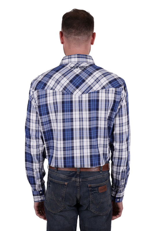 Wrangler Mens Albert Logo Check Long Sleeve Shirt - Blue/Teal