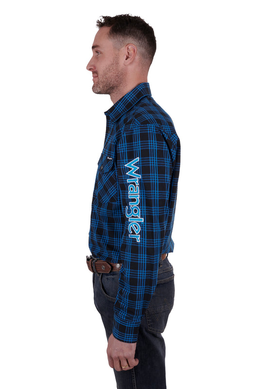 Wrangler Mens Logo Betts L/S Shirt - Black/Royal - X4W1111002