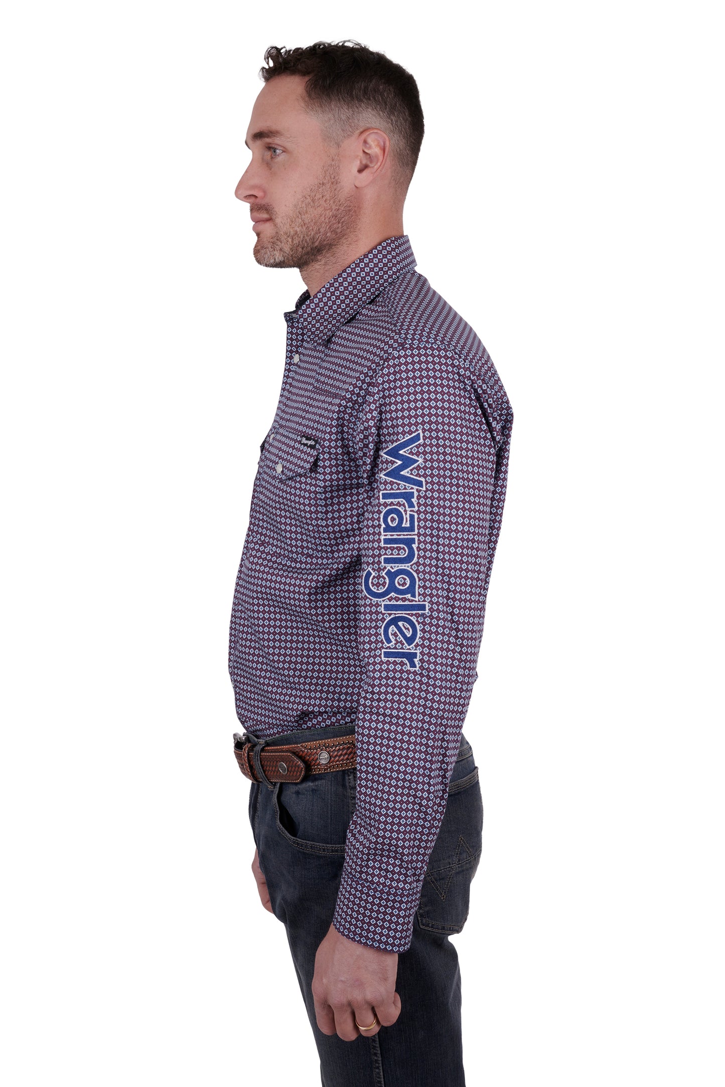 Wrangler Mens Logo Mark L/S Shirt - Navy/Red - X4W1111006