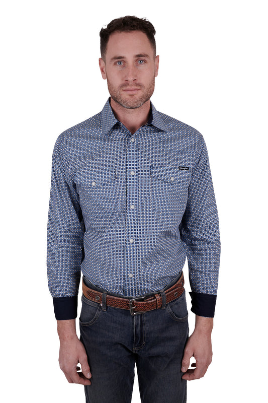 Wrangler Mens Dino Long Sleeve Shirt - Navy/Royal - X4W1111007