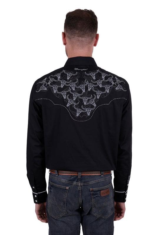Wrangler Mens Dalton Embroidered Long Sleeve Shirt - Black - X4W1113039